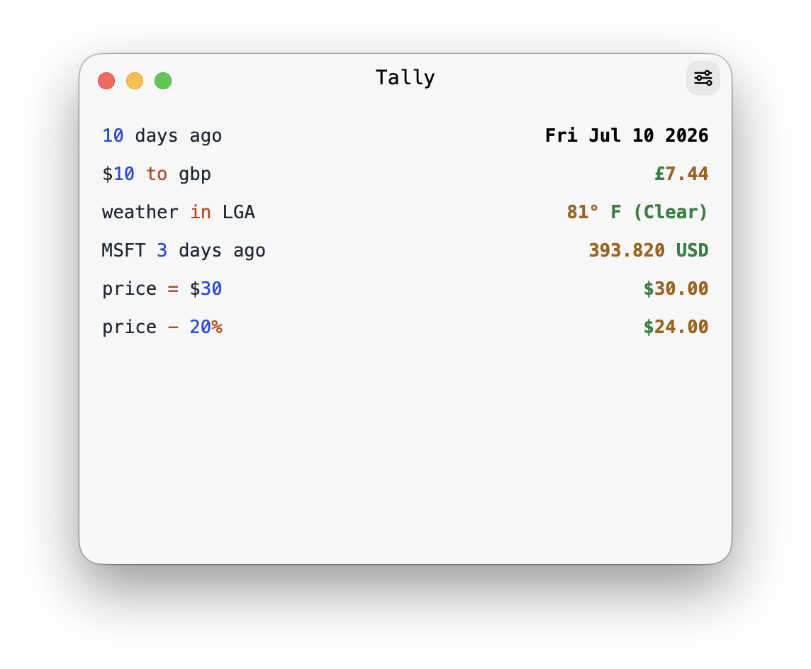 Tally example calculations